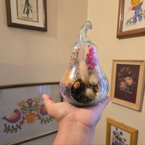Glass Pear Terrarium with Dried Flowers